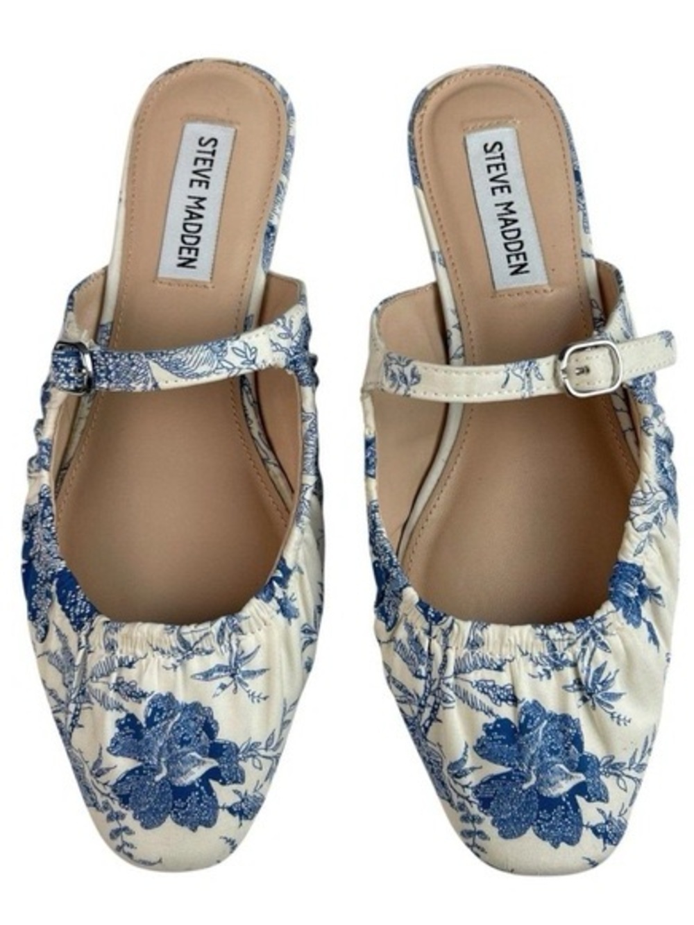 Steve Madden Cream and Blue Floral Mary Jane Flats
